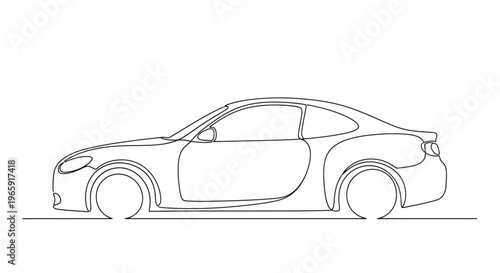 Minimalist Continuous Line Drawing of a Sports Car, Side View