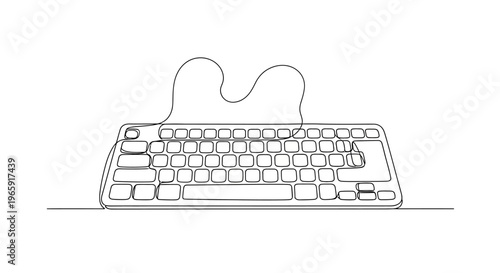 Minimalist Keyboard Line Art: Single Line Drawing of a Computer Keyboard