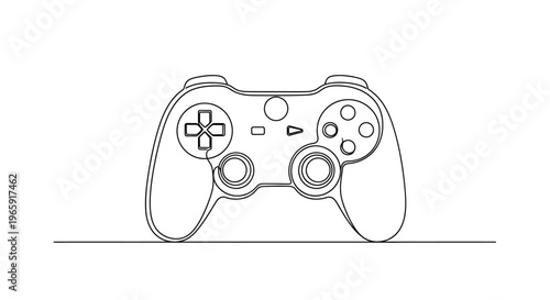 Minimalist Game Controller Line Art Drawing on White Background