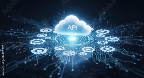 Glowing blue fractal realms of energy forming a flowing digital world pattern in space with a futuristic science and technology design