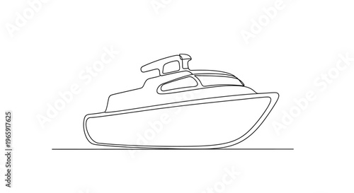 Minimalist Line Art Yacht on Water, Single Line Drawing of Luxury Boat