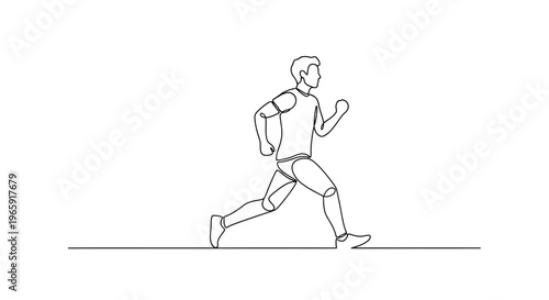 Man running, one line drawing, minimalist style, active lifestyle, fitness, sport, healthy living