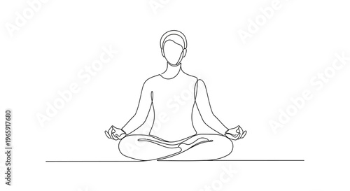 Meditating person in lotus position, minimalist line art, yoga and mindfulness