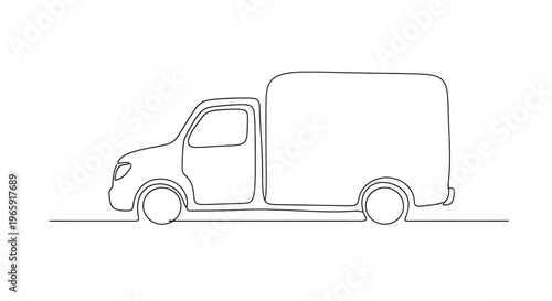 Minimalist Line Art Van, Delivery Truck Icon, Simple Transportation Vector