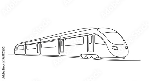 Modern High-Speed Train, Sleek Design, Transportation Concept, Line Art Illustration