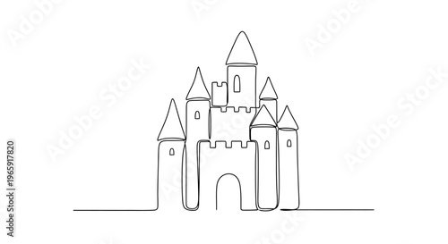 Minimalist Castle Line Art Drawing - Fantasy Fortress Silhouette