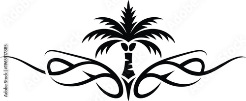 Palm, tree, tribal, tattoo, silhouette, vector, black, design, tropical, abstract, ornament, decorative, island, symbol, artistic, swirl, nature, graphic, bold, emblem