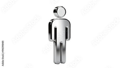Shiny metallic chrome 3D person icon representing a generic human figure, perfectly isolated on transparent background for user interfaces
