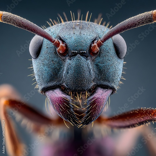 Extreme Macro of Ant Head: Detailed Mandibles and Antennae