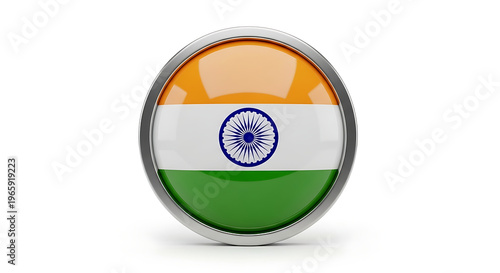 Free Download Indian flag badge with silver border isolated on white background - GFXLoad