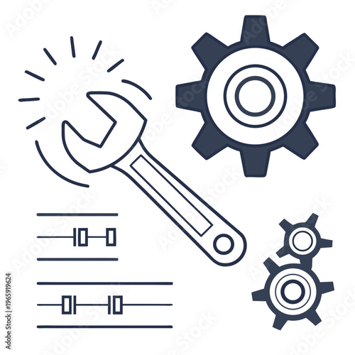 Adjustable wrench with shining effect plus various sized gear wheels and horizontal sliders for mechanical adjustment and configuration interface