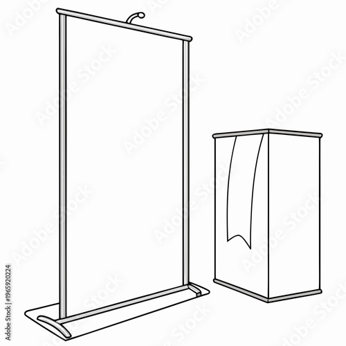 A large vertical banner stand and a smaller display stand