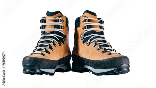Konstfotografi Tan hiking boots with black soles and white laces, isolated on transparent backg
