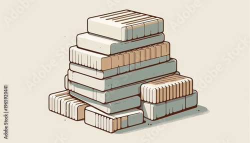 Stack of Books Illustration with Striped Covers.