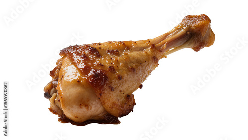 Tableau sur toile Golden brown roasted chicken drumstick, isolated on transparent background for f