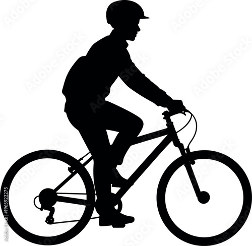 Cyclist riding bicycle silhouette isolated on white background representing active lifestyle, eco transport, fitness training, and outdoor sport concept