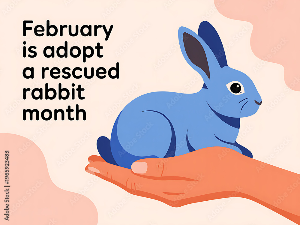 Fototapeta premium Blue rabbit on a persons hand February is adopt a rescued rabbit month transparent background