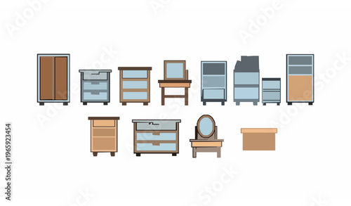 Modern cabinet and storage line icon collection with closet drawer cupboard and furniture elements