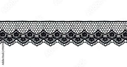 Obraz na plátně A horizontal black embroidered lace trim with scalloped floral edging, on a tran