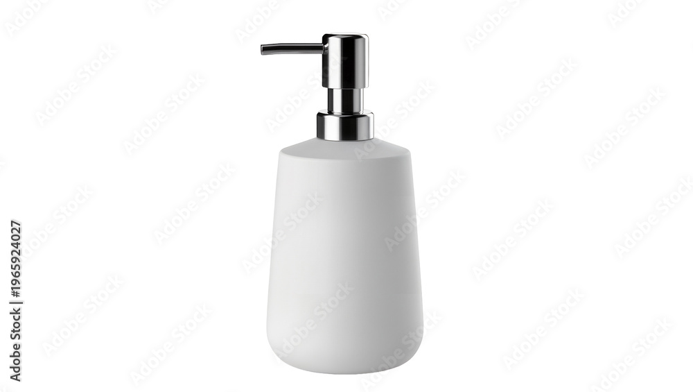 Fototapeta premium White ceramic soap dispenser with chrome pump, isolated on transparent background