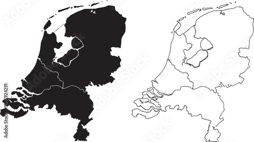 Netherlands map with regions and outline on white background