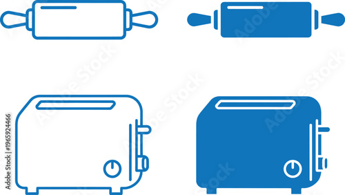 Kitchen appliance icons of rolling pin and toaster set