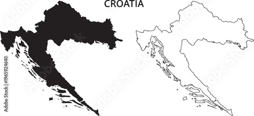 Croatia country map with outline and shaded version side by side