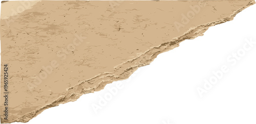 Roughly torn vintage paper texture fragment, showcasing an aged, distressed edge, perfect for antique document overlays, rustic backgrounds, and retro design elements