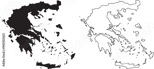 Greece country map in black and white outline isolated on white background