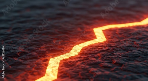 Abstract Glowing Crack in Dark Water Surface.