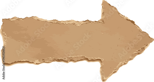 Torn cardboard arrow pointing to the right, ideal for directional signage or creative graphic elements
