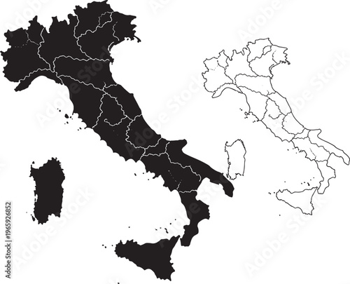 Map of Italy with regional borders and neighboring countries illustration