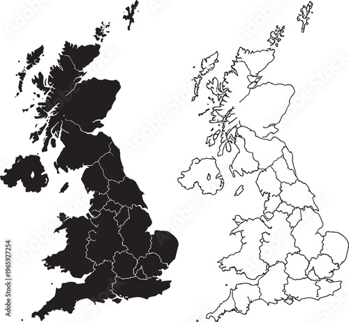 United Kingdom map with regions outlined on white background
