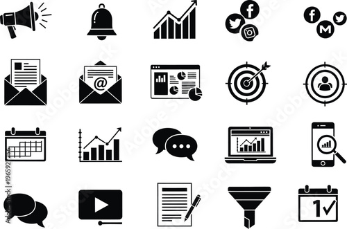 Foto Collection of business and social media icons in black and white