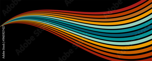 Abstract background of rainbow groovy Wavy Line design in 1970s Hippie Retro style. Vector pattern ready to use for cloth, textile, wrap and other. vector
