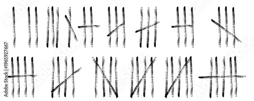 Set of hand-drawn tally marks in a rough, grunge style