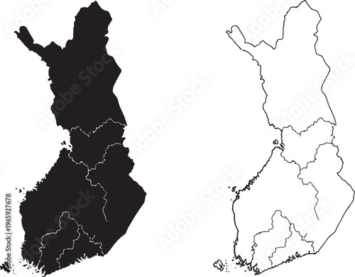 Finland regions map in black and white on white background