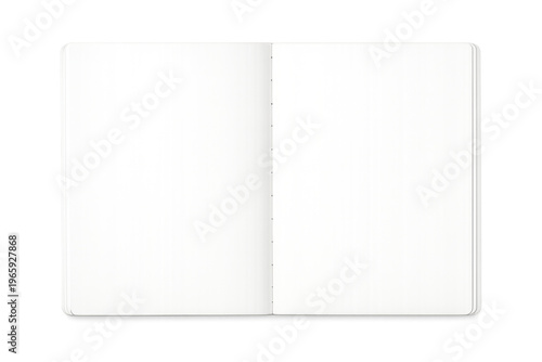 Open blank notebook with white pages for copy space