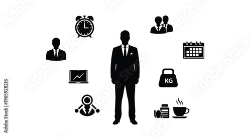 Businessman silhouette with business and lifestyle icons