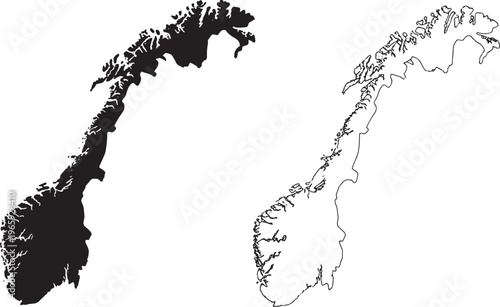 Norway map illustration with black silhouette and outline on white background