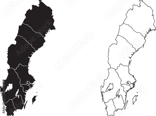 Sweden regions map with counties and borders illustration  geographical information