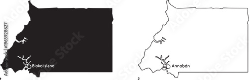 Equatorial Guinea map with Bioko Island and Annobon highlighted in black and white
