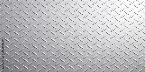 Seamless diamond plate metal texture, brushed steel background, industrial tread pattern, silver metallic surface, repeating pattern, construction backdrop, high resolution