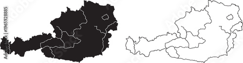 Austria map with federal states regions and boundaries detailed illustration