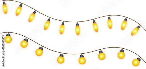 Warm string lights in a wavy silhouette pattern on a white background
