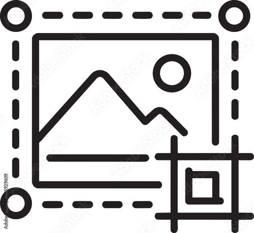 Outline vector icon of image cropping tool representing digital multimedia graphic editing concept for modern user interface design