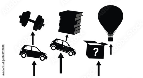 Concept of car insurance and vehicle protection, set of icons representing different types of risks and coverage, vector illustration