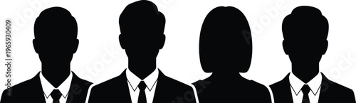 Professional Business Team Silhouette Group of Men and Women in Suits and Ties Corporate Office Staff Executive Management Success Vector Illustration Icon Set