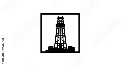 Silhouette of an Oil Derrick within a Square Frame.