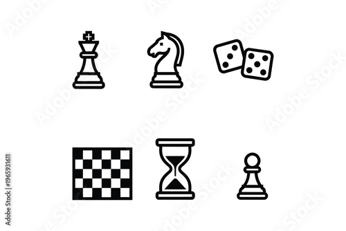 Chess Pieces and Board Game Icons Set Vector - classic board game icon collection